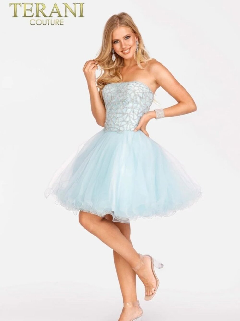 Terani Couture 231P0565 Tiffany Beaded Tulle Mini Dress 6 NWT